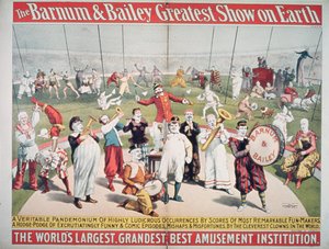 Poster die de Barnum en Bailey Greatest Show on Earth adverteert